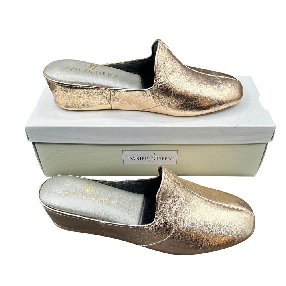 VTG Daniel Green Womens Dormie Gold Metallic Kidskin Leather Slide Slippers 7M